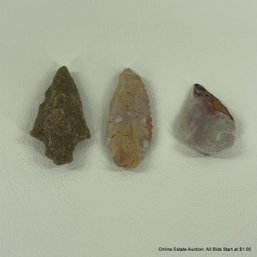 Three Assorted Stone Arrowheads
