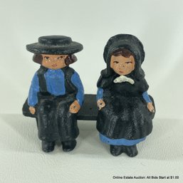 Die Cast Metal Amish Couple Sitting On Bench Figurines