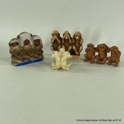 Lot Of Four Assorted Hear No Evil Etc. Monkey Figurines