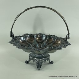 Silver Plate Scalloped Basket With Handle