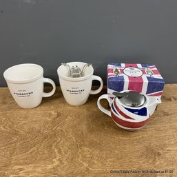 Rosanna English Petite Teapot, Starbucks Mugs And Robot Tea Infuser