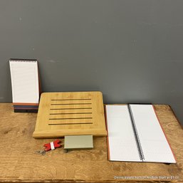 Levenger Bamboo Adjustable Lap Desk, Pocquettes Earbud Holder, 2 Spiral Bound Note Pads