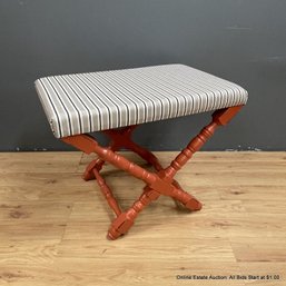 Pink Spindled Leg Stool With Striped Cushion Top, Made In Italy (LOCAL PICK UP ONLY)