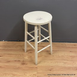 Distressed Painted Wood Counter-Height Stool With Bee Stamp On Top (LOCAL PICK UP ONLY)