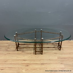Wood Base Coffee Table With Removable Beveled Edge Glass Top (LOCAL PICK UP ONLY)