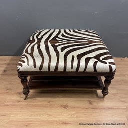 Thomasville Ottoman Coffee Table  With Zebra Print Cow  Hide And Casters (Local Pick Up Only)