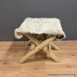 Rustic Wooden Folding Stool With Cow-Hide Seat (LOCAL PICK UP ONLY)