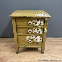Small Vintage Hand Painted Three-drawer Low Side Table, Signed (LOCAL PICK UP ONLY)