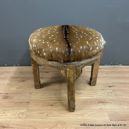 Wood Stool With Animal Hide Wrapped Seat (LOCAL PICKUP ONLY)