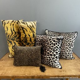 Set Of 5 Velour Animal Print Throw Pillows