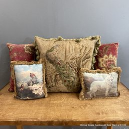 Five Assorted Decorative Throw Pillows
