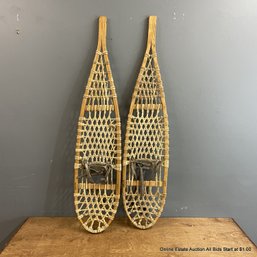 Vintage Vermont Tubbs Wooden Snowshoes With Rawhide Webbing And Leather Straps(LOCAL PICK UP ONLY)