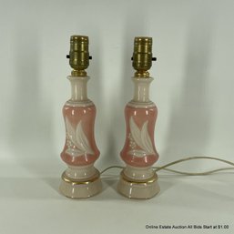 Pair Of Vintage Milk Glass Accent Lamps, No Shades, Tested And Works