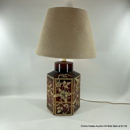 Vintage Ceramic Table Lamp W/ Botanical Embellishment And Newer Shade, Tested And Works (LOCAL PICK UP ONLY)