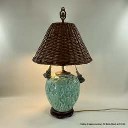 Vintage Ceramic Table Lamp With Carved Bird Design And Newer Shade (LOCAL PICK UP ONLY)
