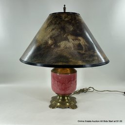 Vintage Porcelain And Bras Lamp With Newer Dog Scene Lamp Shade (LOCAL PICK UP ONLY)
