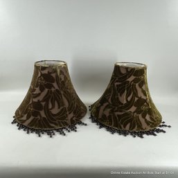 Pair Of Velvet Embossed Lamp Shade With Hanging Bead Detail
