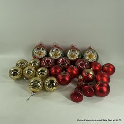 Assorted Red And Gold Glass Christmas Ornaments