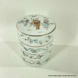 Antique Chinese Famille Rose Porcelain Stacking Box 4 Piece