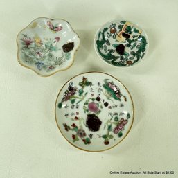 Three Porcelain Chinese Dishes With Jian Ding Export Wax Seals