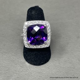 14k White Gold Amethyst And Diamond Cocktail Ring 12 Grams