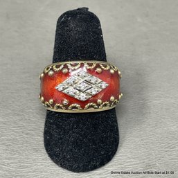 14K Yellow Gold Diamond Band With A Red Inlay 13 Grams