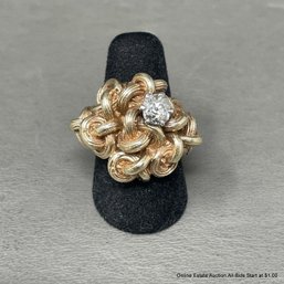 14K Yellow Gold Knotted Ring With 0.65 Ct Old European Cut Diamond 23 Grams