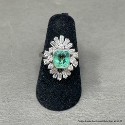 18k White Gold Emerald And Diamond Ring 6.05 Grams