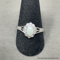 14K White Gold Opal And Diamond Ring 2.71 Grams