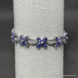 14K White Gold Tanzanite And Diamond Bracelet 19.82 Grams