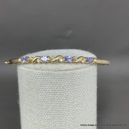 14K Yellow Gold Tanzanite And Diamond Hinged Bracelet 5.89 Grams