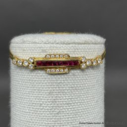 18K Yellow Gold Bracelet With Diamonds And Rubies 8.58 Grams