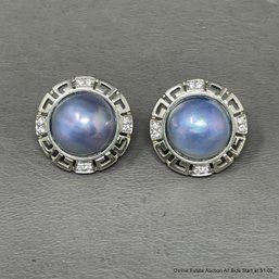 14K White Gold Mabe Pearl And Diamond Earrings 11.88 Grams