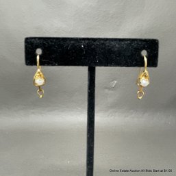 18K Yellow Gold Mini Pearl Earrings 2.31 Grams