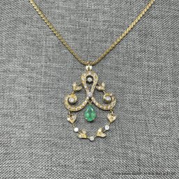 18K Yellow Gold Emerald And Diamond Chandelier Necklace 25 Grams