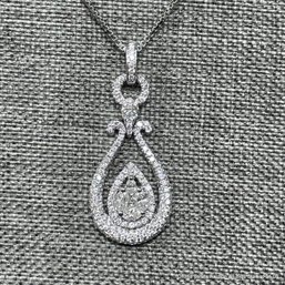 14K White Gold And Diamond Pear Drop Pendant 6.27 Grams