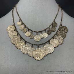 Double Strand Gold Medallion Necklace