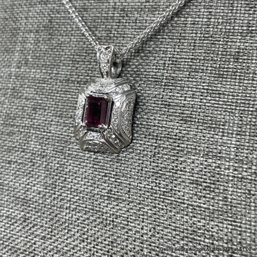 14K White Gold Diamond & Pink Tourmaline Necklace 11 Grams