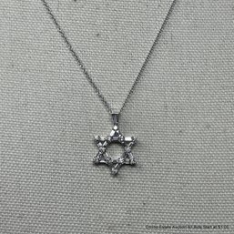 18K White Gold & Diamond Star Of David Pendant On 14K White Gold Chain 6.39 Grams