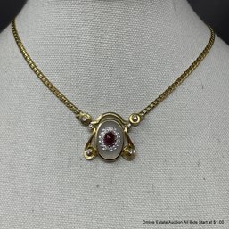 18k Yellow Gold Diamond & Ruby Necklace 32 Grams