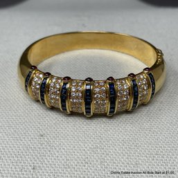 18k Yellow Gold Diamonds, Sapphire, Ruby & Diamonds Hinged Bangle Bracelet Charles Krypell 54 Grams