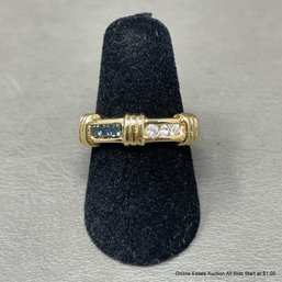 Yellow Gold-Plated Fashion Ring With Blue And White Stones