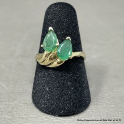 14K Yellow Gold & Emerald Toi Et Moi Ring 2.27 Grams