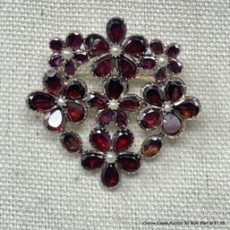 10K Yellow Gold Garnet And Pearl Brooch Pendant  15 Grams