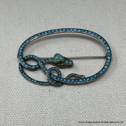 Antique Turquoise & 900 Silver Snake Pin