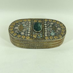 Pressed Tin Trinket Box With Metal And Stone Embellishments