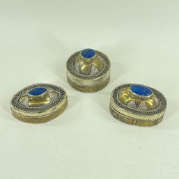 Set Of Three Small Tin Trinket Boxes With Gold Plating In Assorted Shapes