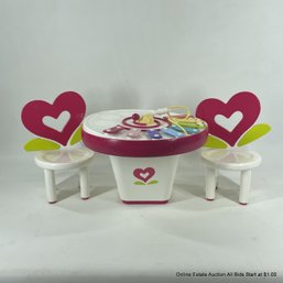 American Girl Bitty Baby Doll Art & Music Play Xylophone Table Heart Chairs 3 Piece Set