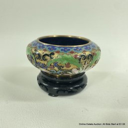 Small Cloisonne Bowl With Wood Pedestal