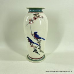 Painted Ceramic Vase With Cherry Blossom And Bird Design